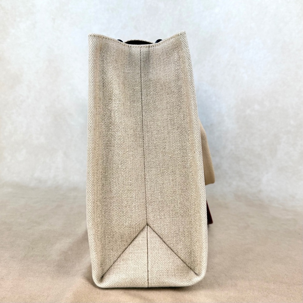 Chloé Woody Medium Tote Beige Linen Canvas Logo Strap Brown Leather Trim - Picture 7 of 17